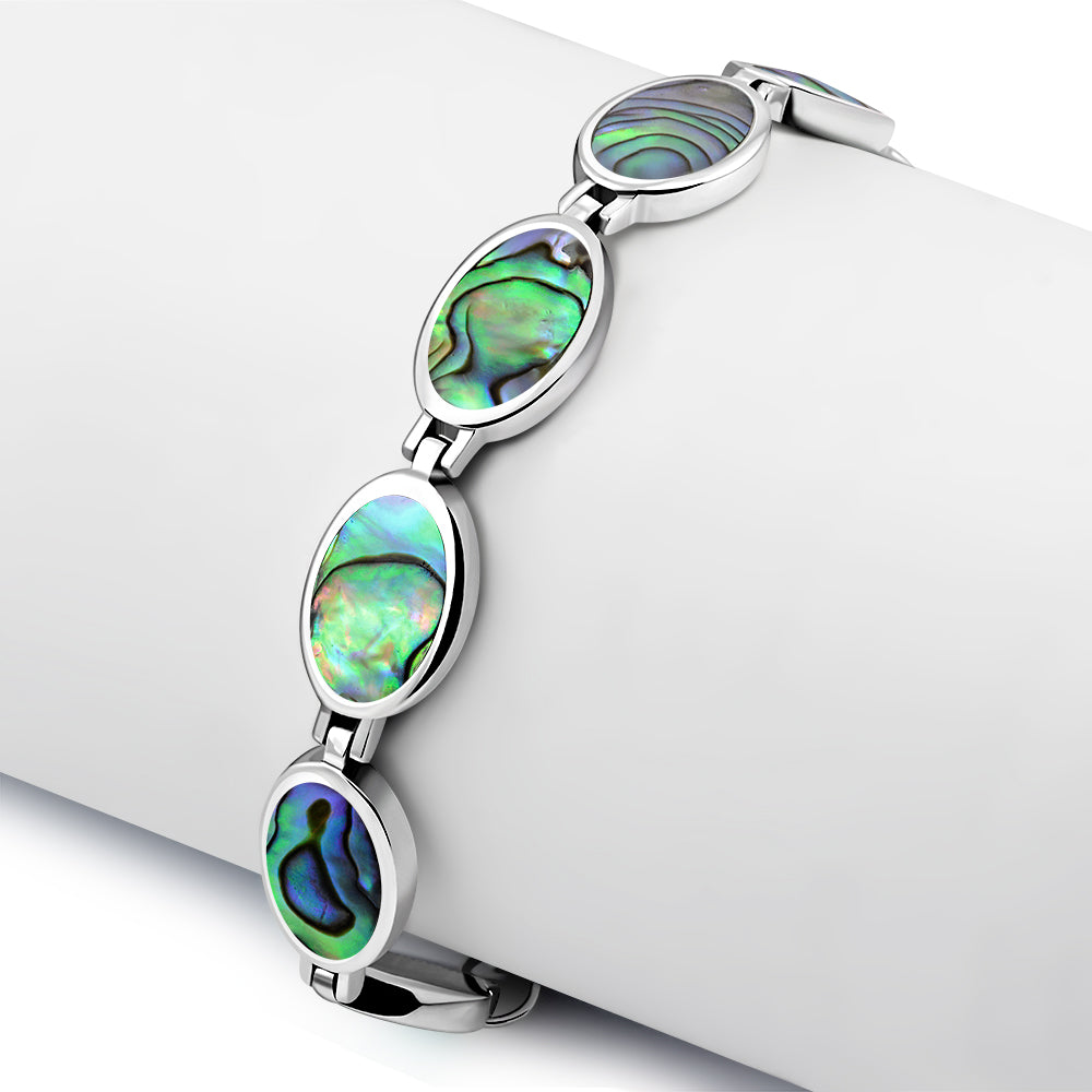 Abalone Shell Oval links Sterling Silver Bracelet
