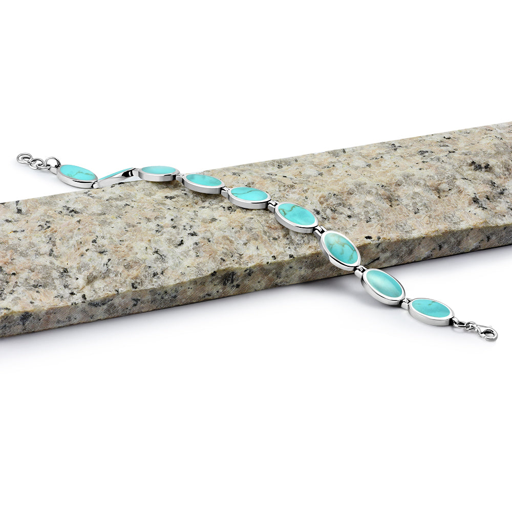 Turquoise Oval links Sterling Silver Bracelet
