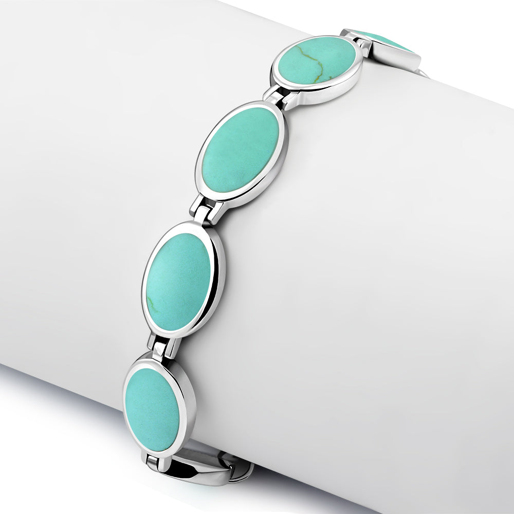 Turquoise Oval links Sterling Silver Bracelet