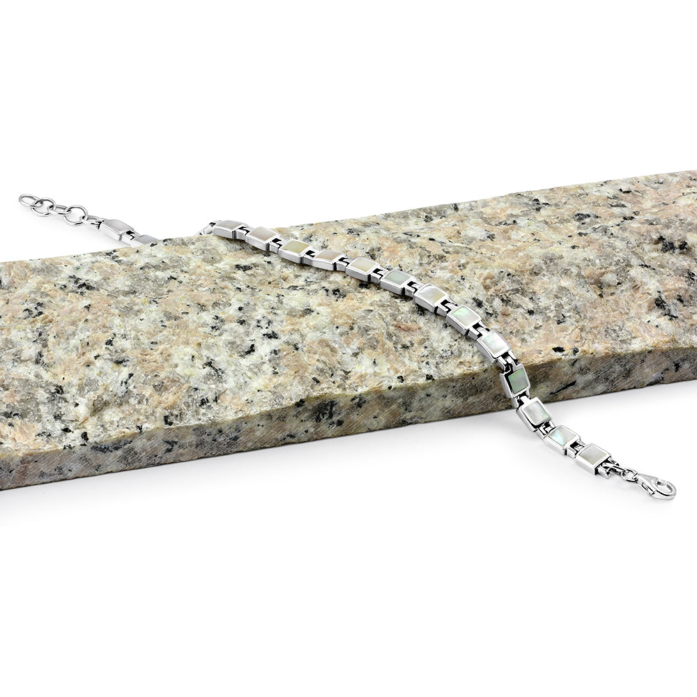 Mother of Pearl Small Square links Silver Bracelet
