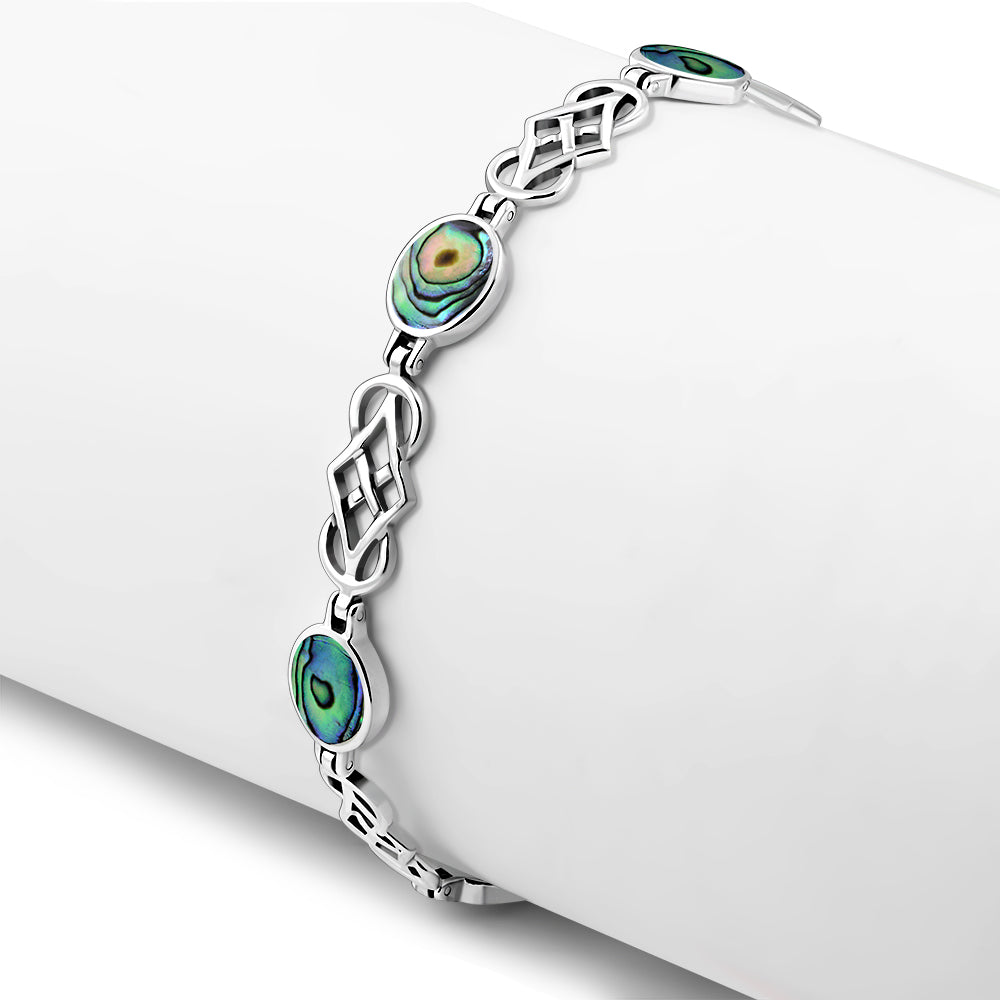 Abalone Shell Oval Links Celtic Knot Silver Bracelet