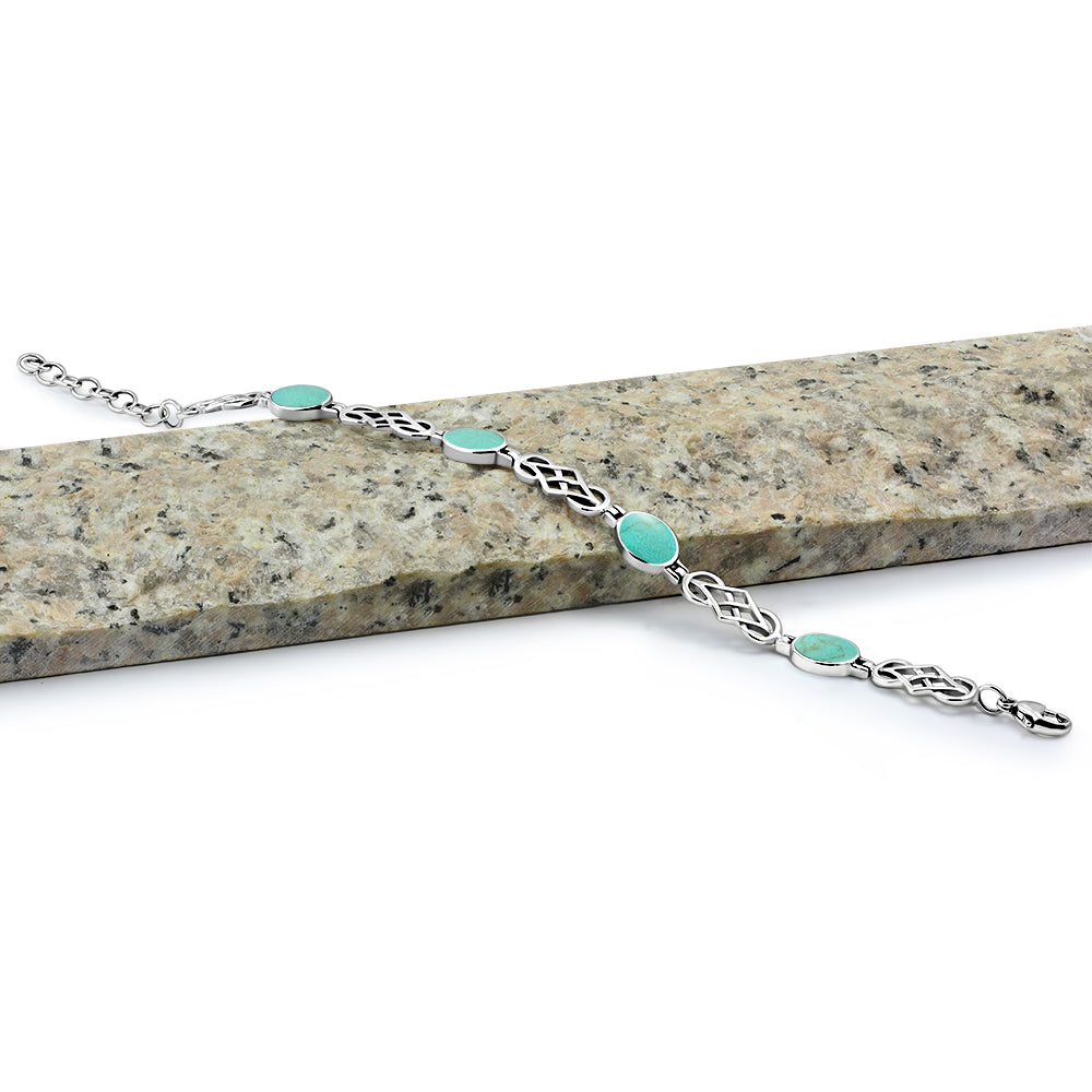 Turquoise Oval Links Celtic Knot Silver Bracelet