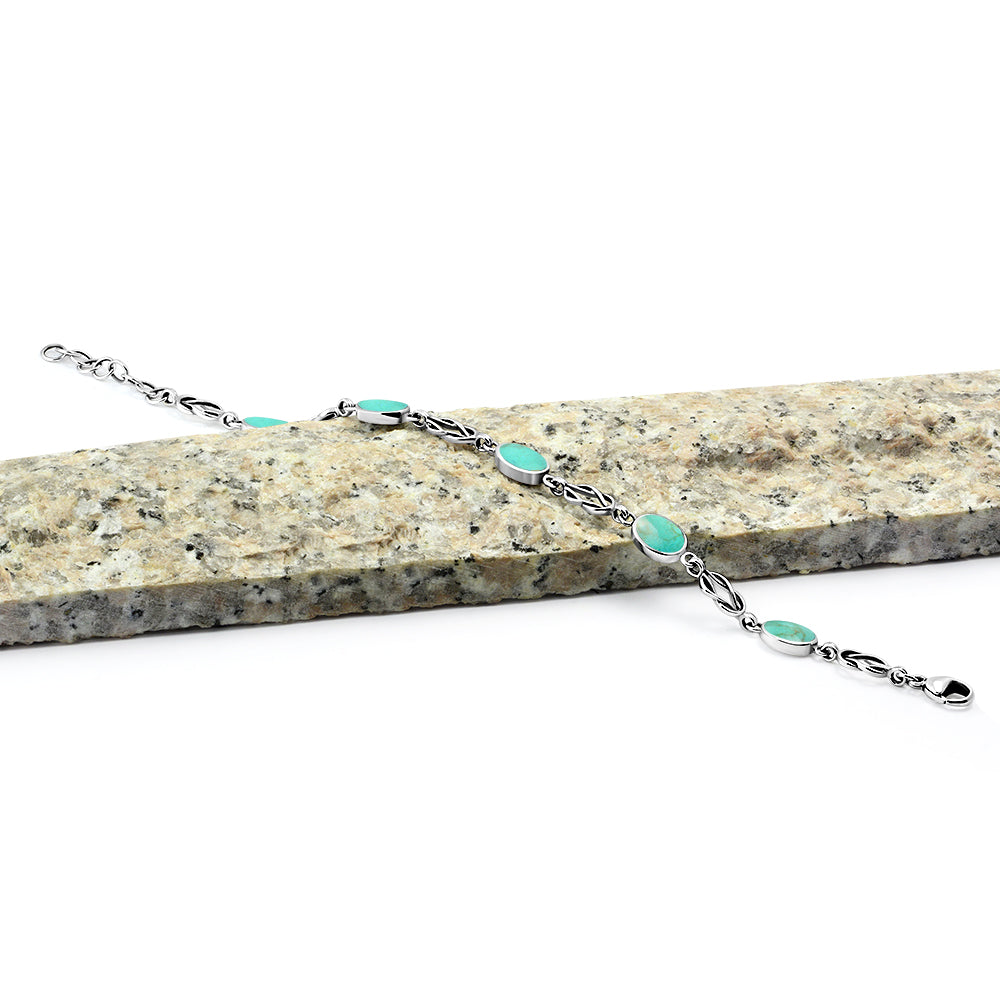 Turquoise Oval Links Celtic Knot Silver Bracelet