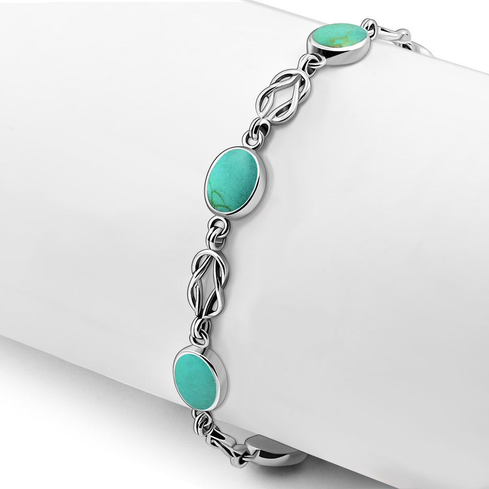 Turquoise Oval Links Celtic Knot Silver Bracelet