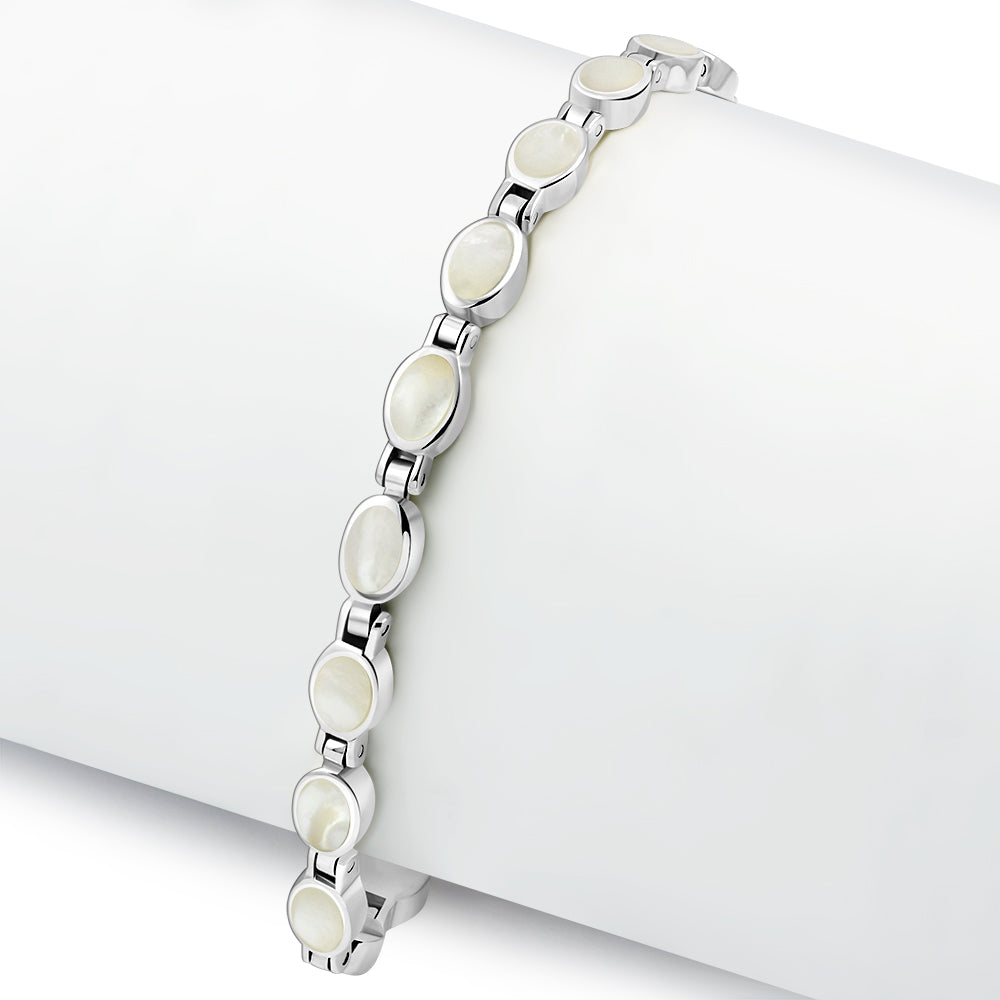 Mother of Pearl Oval links Silver Bracelet
