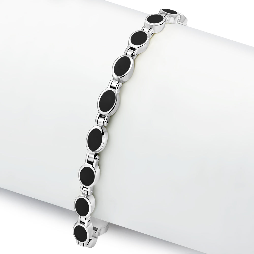 Black Onyx Oval links Silver Bracelet