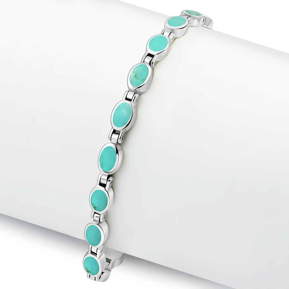 Turquoise Oval links Silver Bracelet