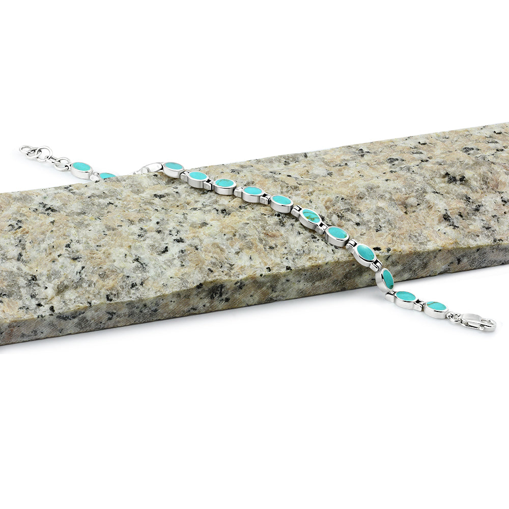 Turquoise Oval links Silver Bracelet