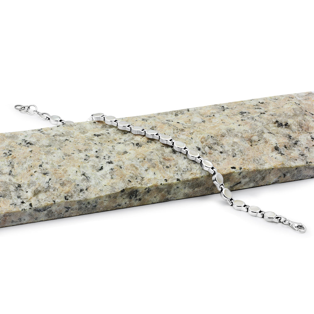 Mother Of Pearl Shell Round Circle Links Silver Bracelet