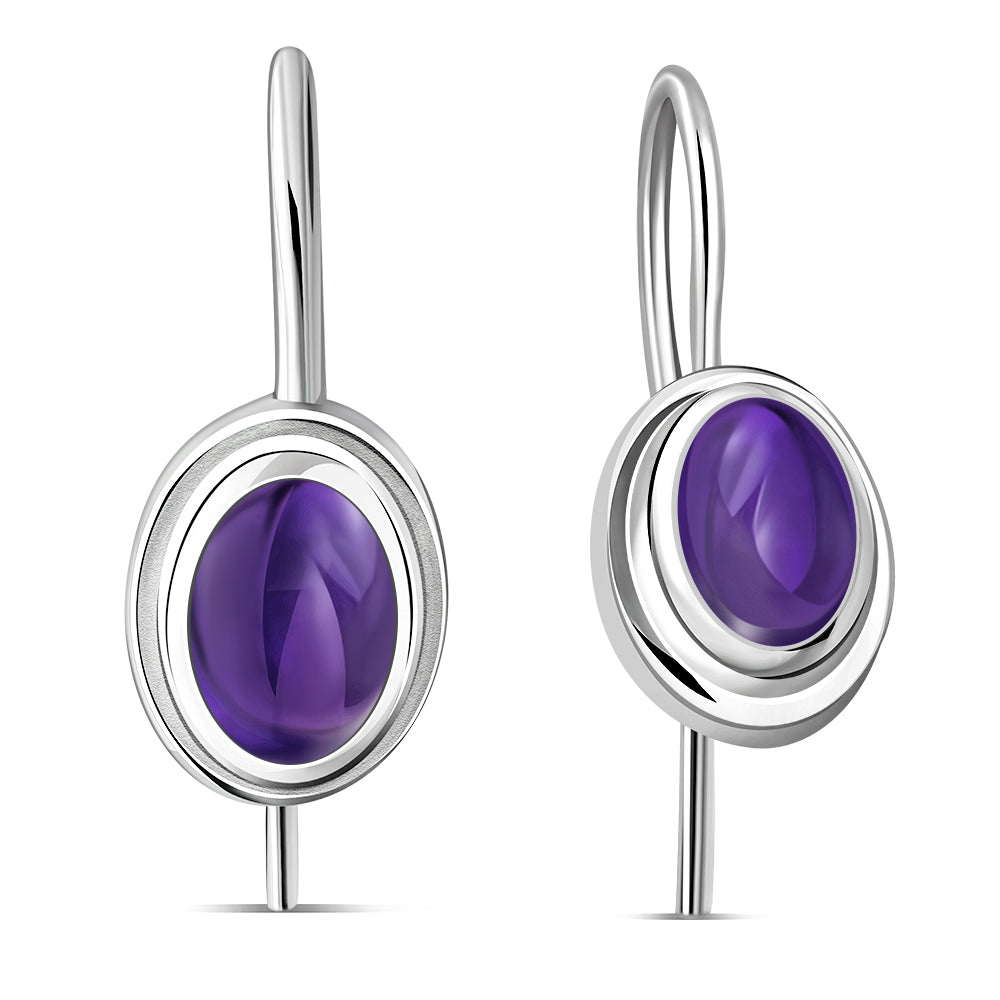 Amethyst Stone Silver Earrings