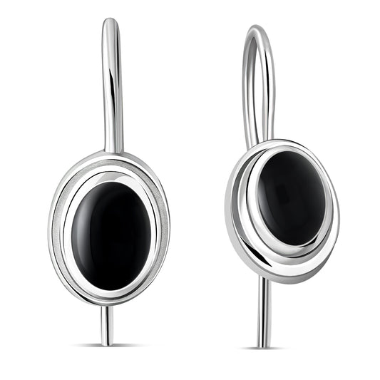 Black Onyx Silver Earrings