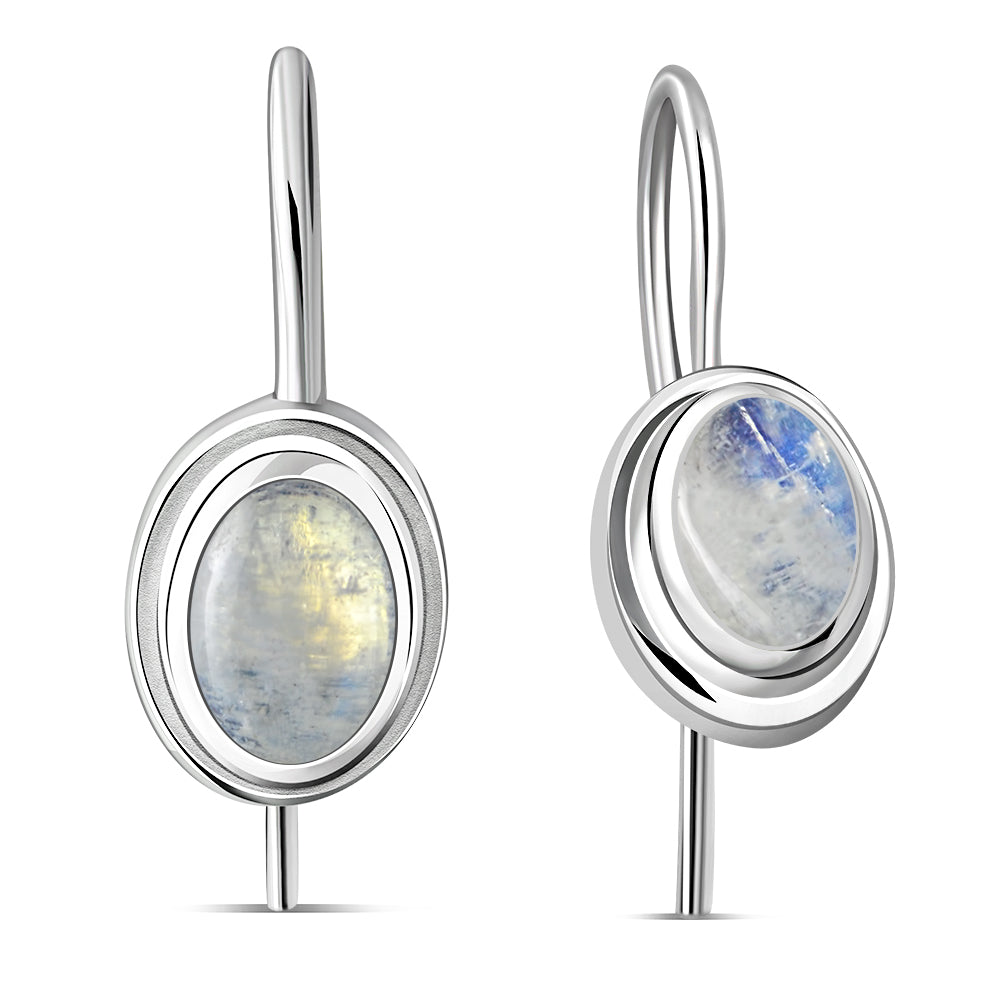 Rainbow Moonstone Silver Earrings