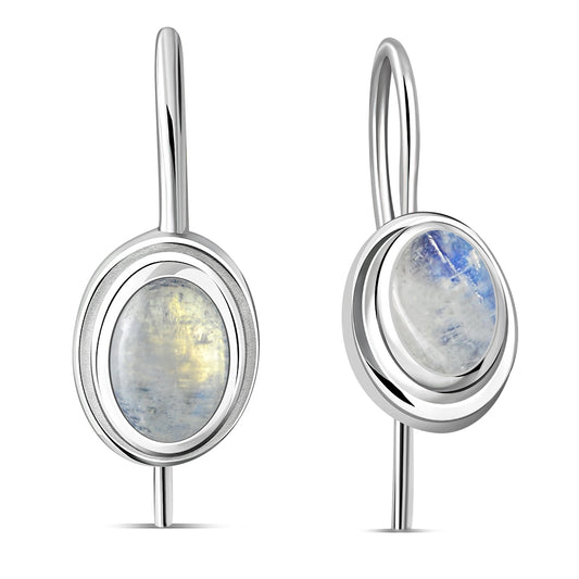 Rainbow Moonstone Silver Earrings
