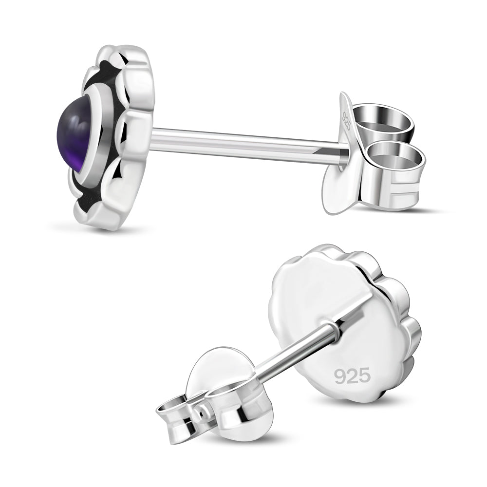 Amethyst Stone Sterling Silver Stud Earrings