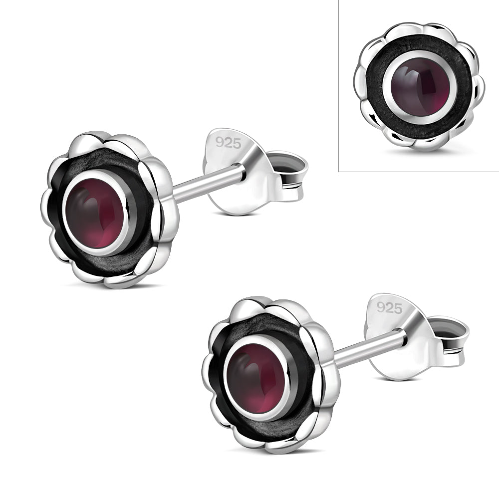 Garnet Stone Sterling Silver Stud Earrings