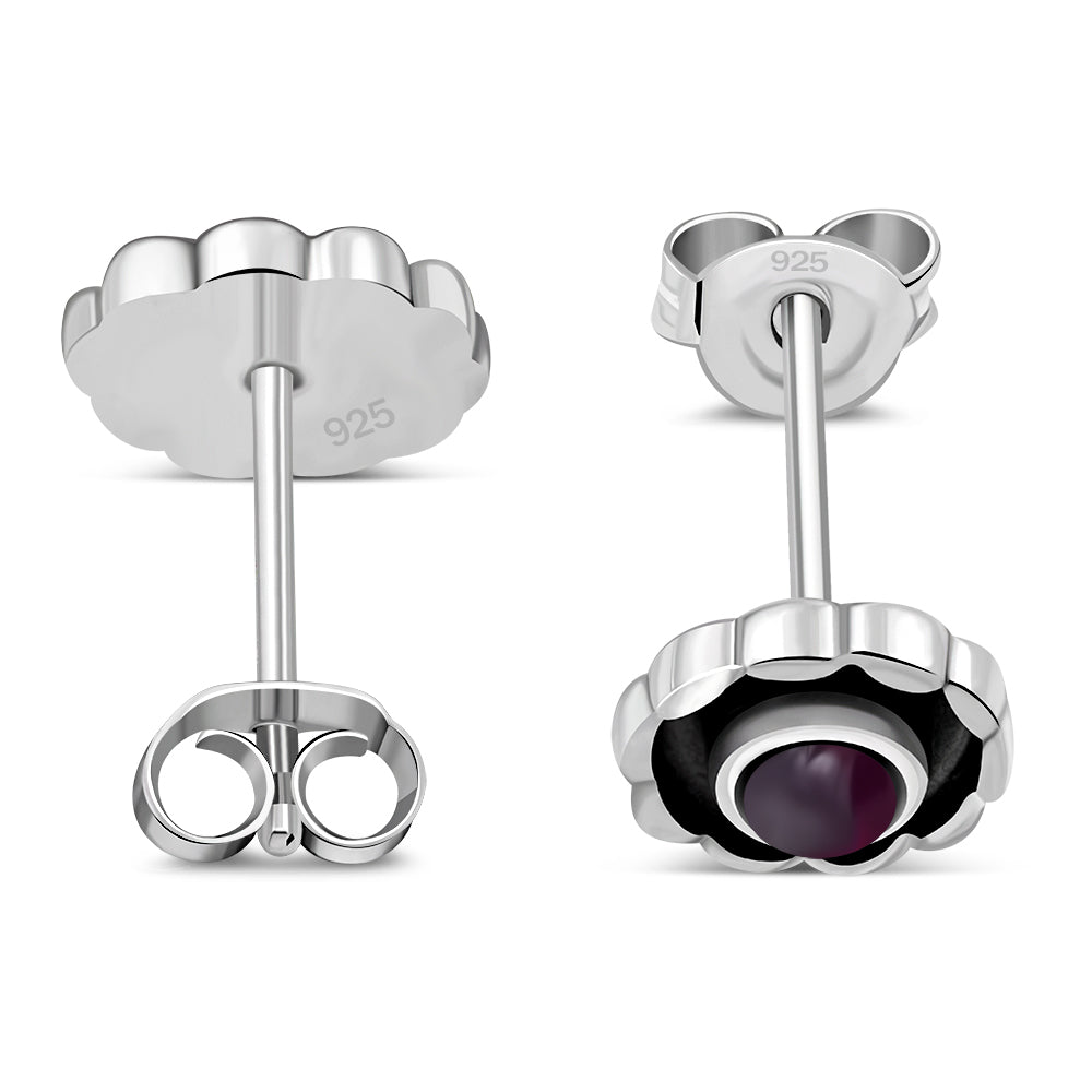 Garnet Stone Sterling Silver Stud Earrings