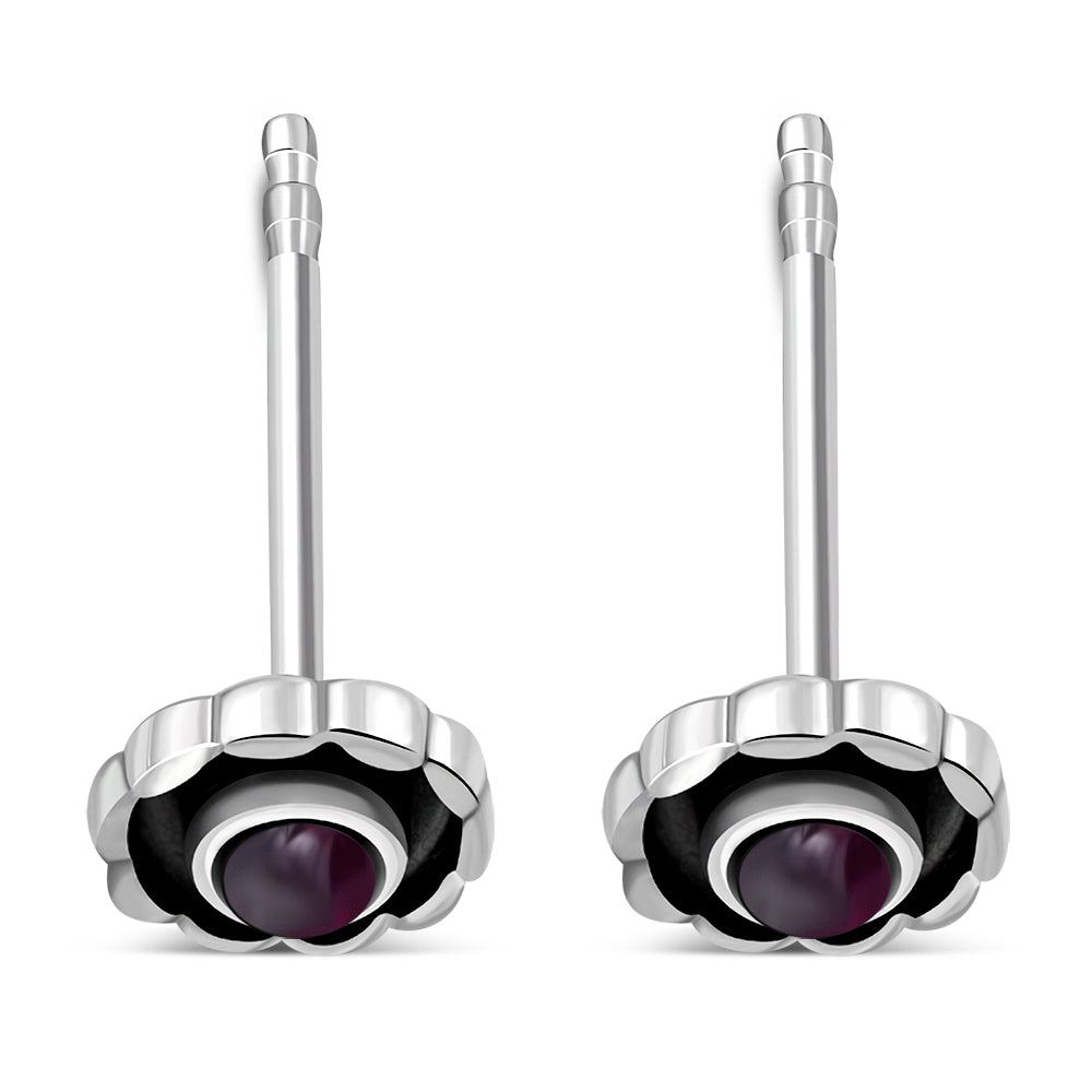 Garnet Stone Sterling Silver Stud Earrings
