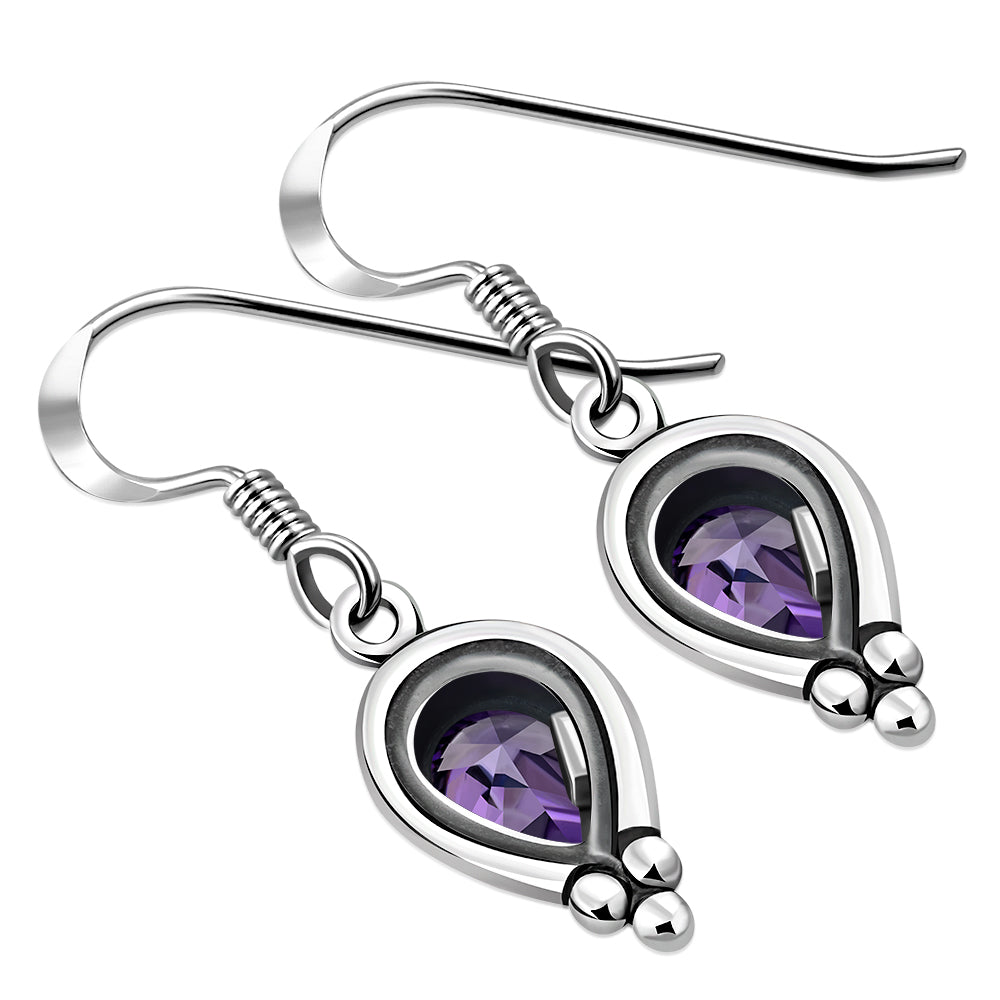 Ethnic Style Silver Earrings w Amethyst CZ
