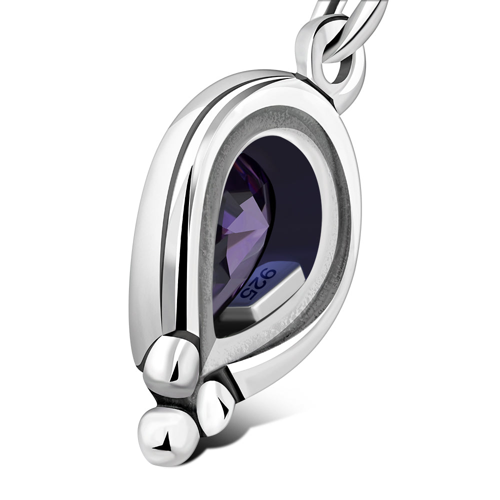 Ethnic Style Silver Earrings w Amethyst CZ