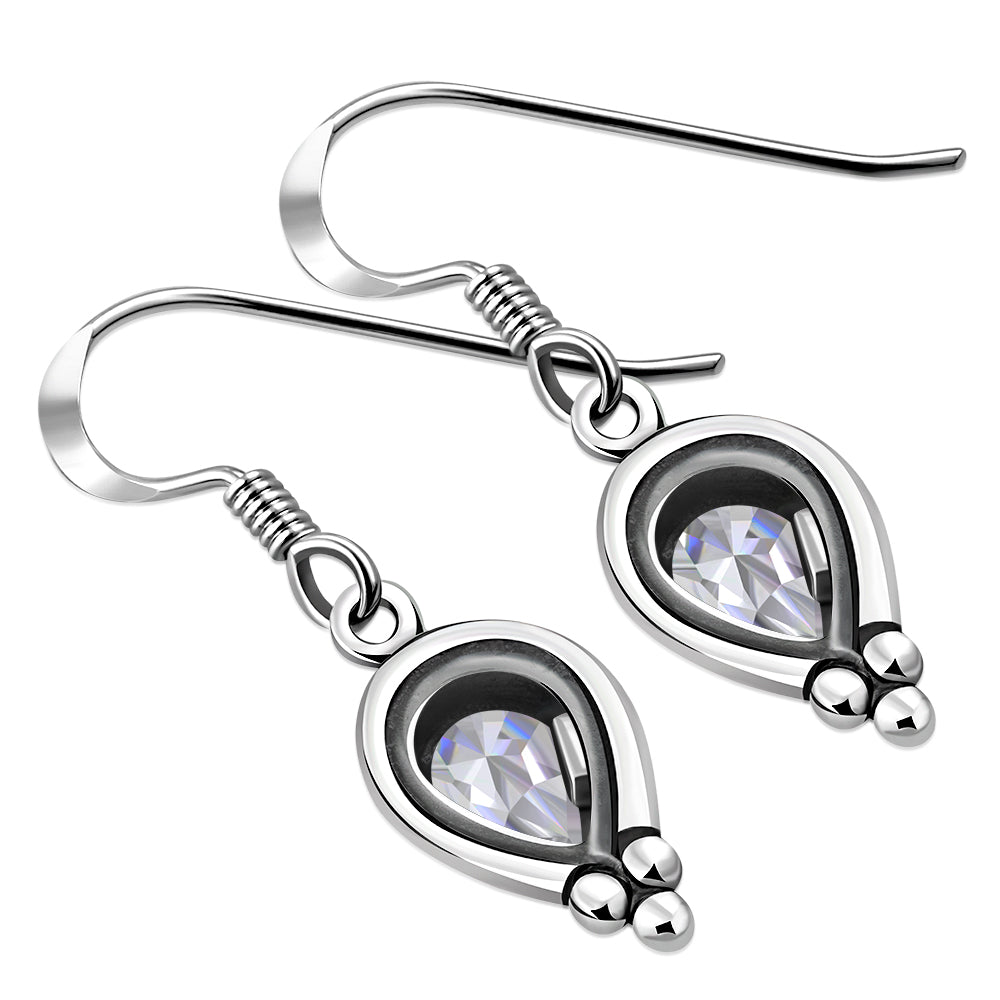 Clear CZ Ethnic Style Silver Earrings