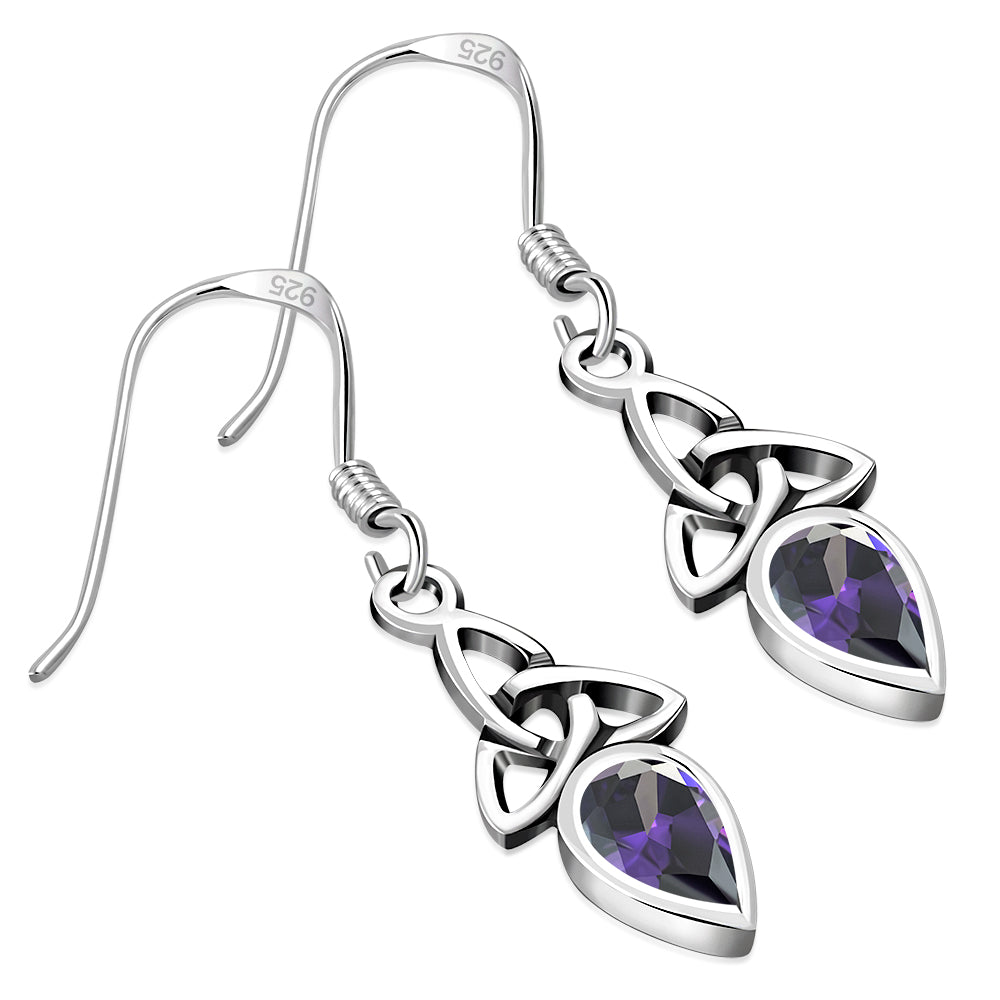 Celtic Trinity Silver Earrings set w/ Amethyst CZ