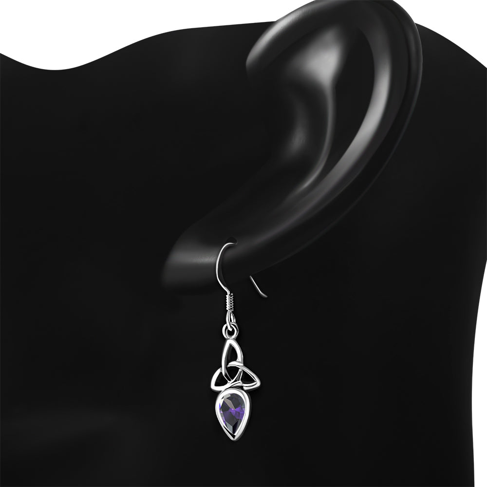 Celtic Trinity Silver Earrings set w/ Amethyst CZ