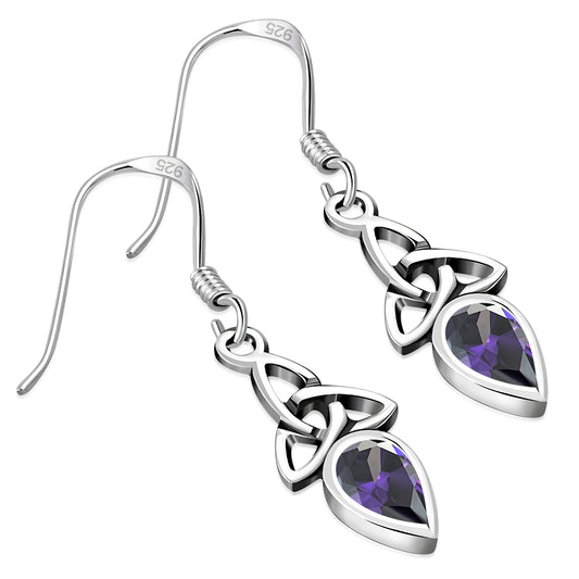 Celtic Trinity Silver Earrings set w/ Amethyst CZ
