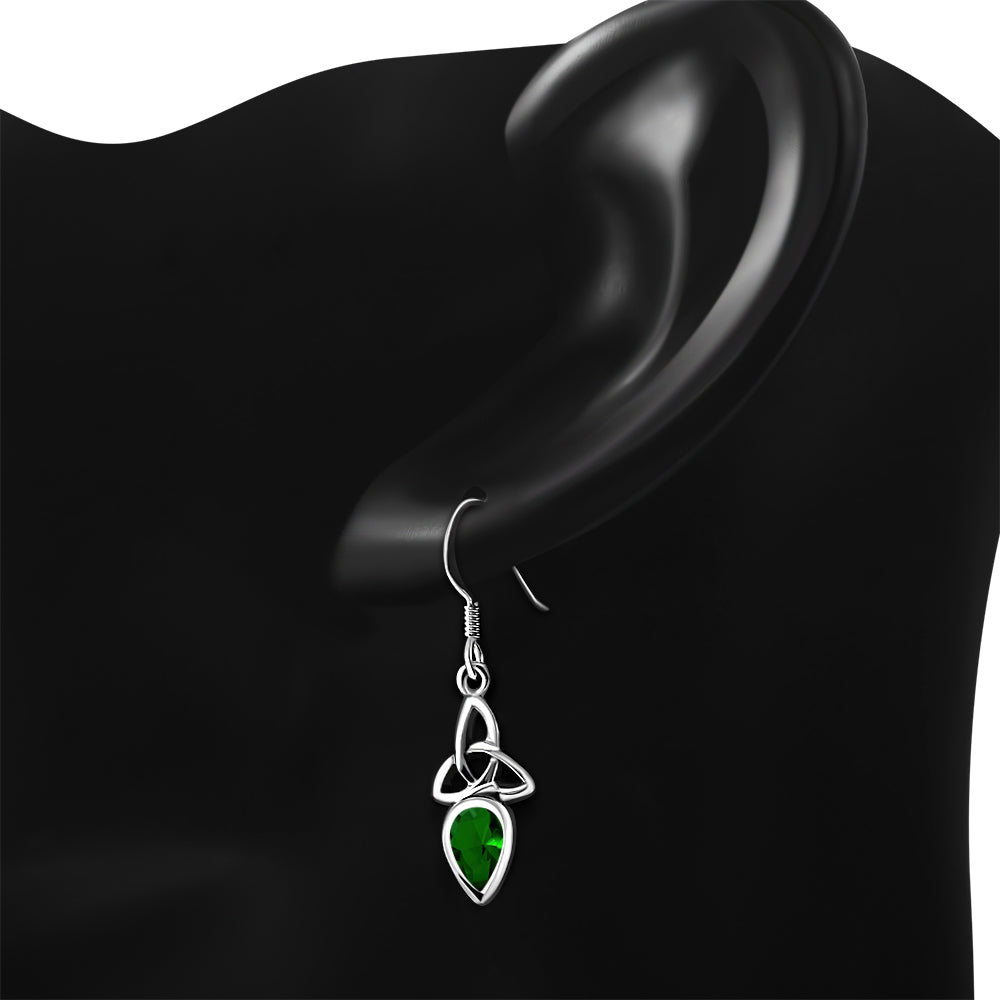 Green CZ Celtic Trinity Knot Earrings