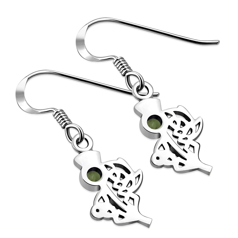 Peridot Stone Scottish Thistle Silver Earrings Set