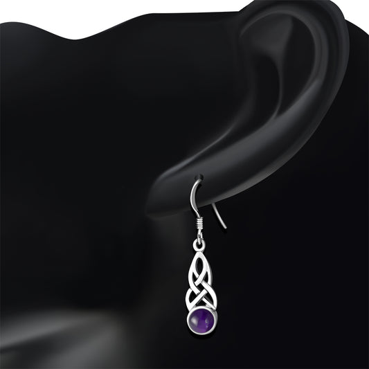 Amethyst Stone Celtic Silver Earrings