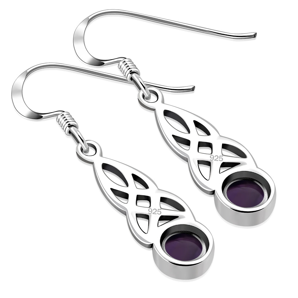 Amethyst Stone Celtic Silver Earrings