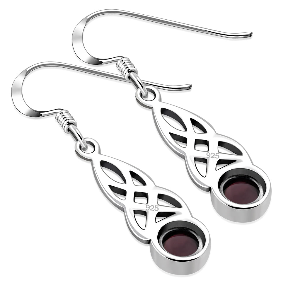Garnet Stone Celtic Silver Earrings