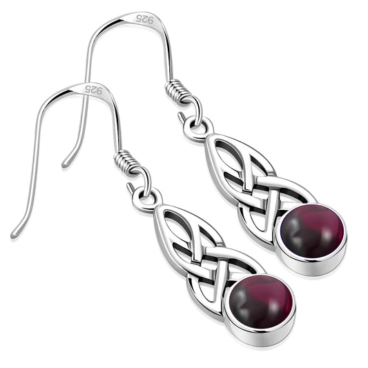 Garnet Stone Celtic Silver Earrings