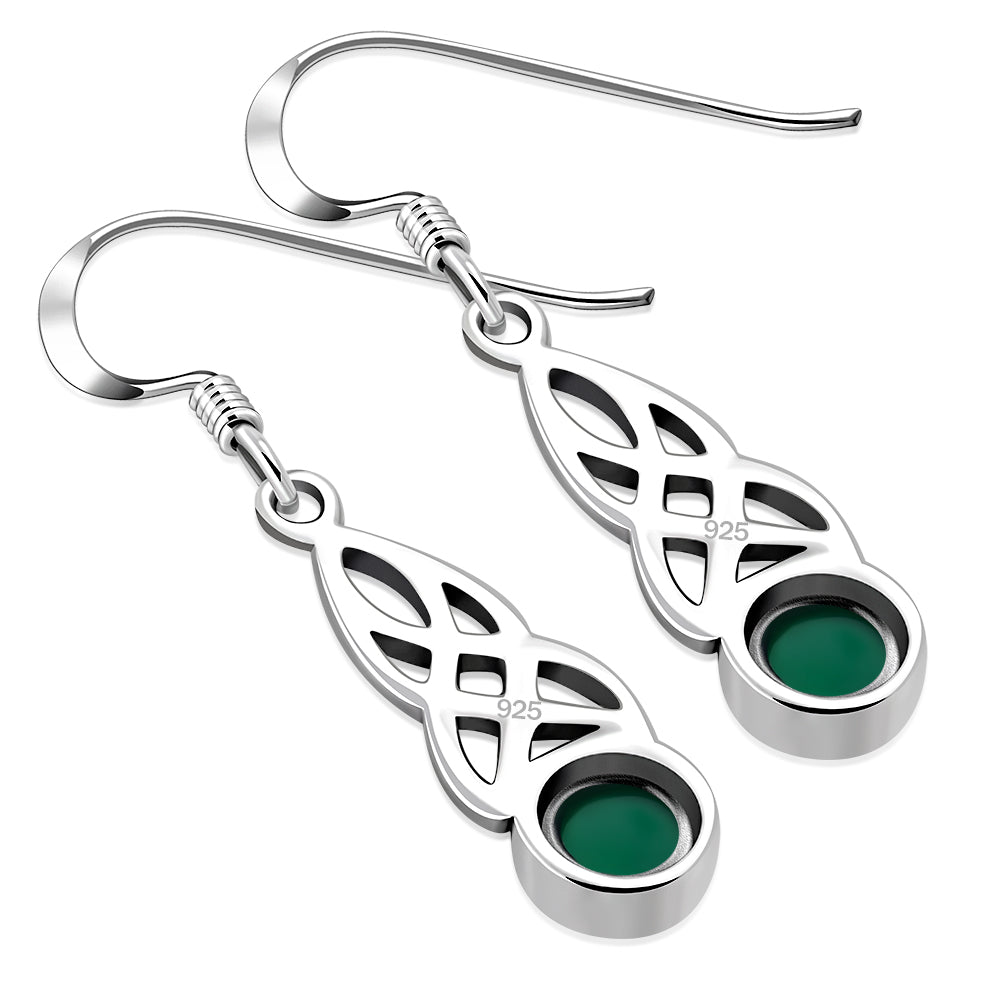 Green Agate Celtic Silver Earrings