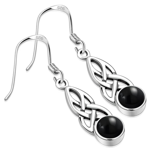 Black Onyx Celtic Silver Earrings