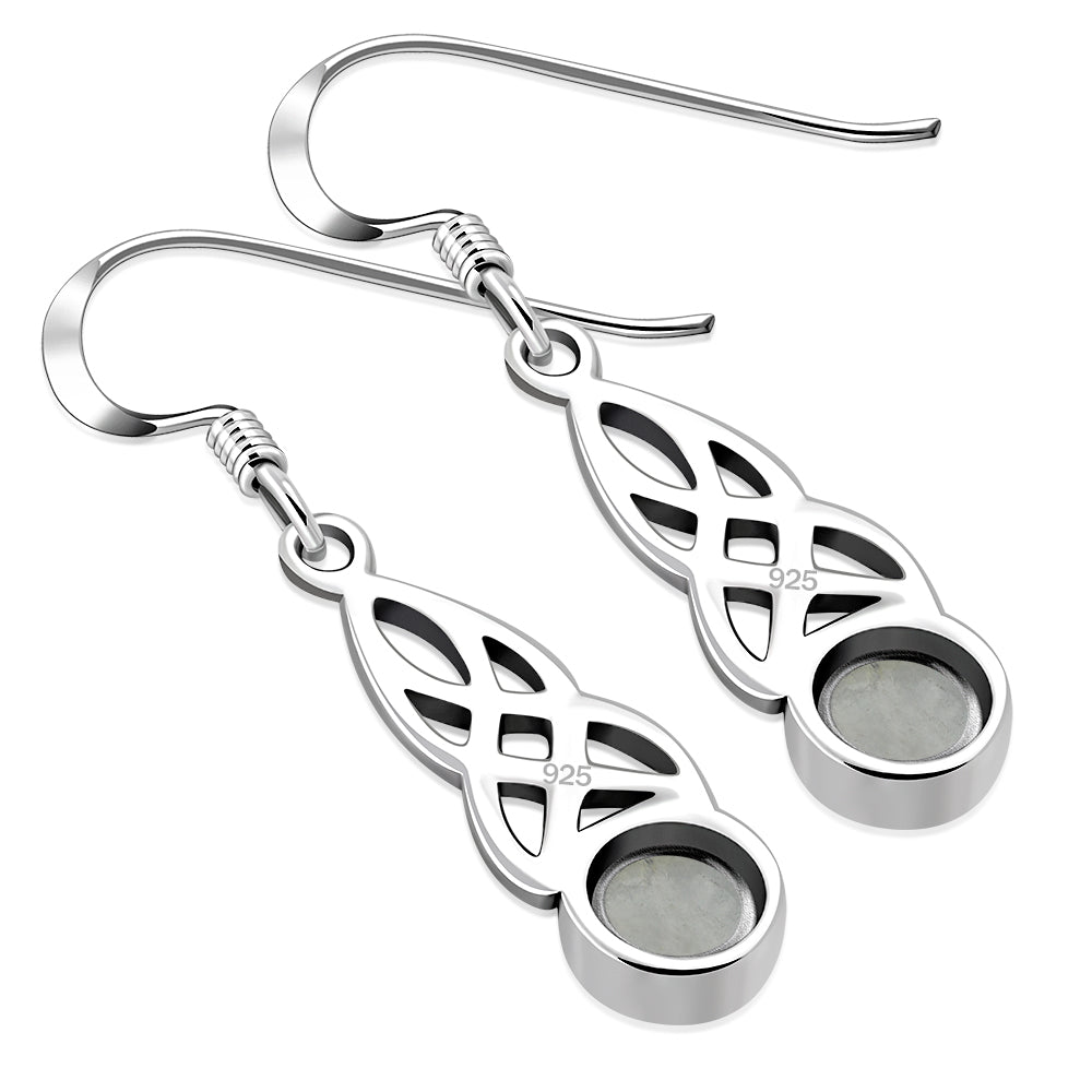 Rainbow Moonstone Celtic Silver Earrings