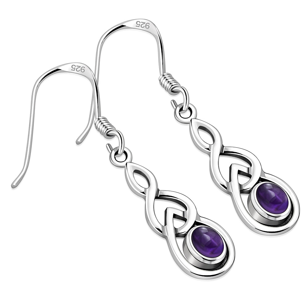 Amethyst Stone Celtic Knot Silver Earrings