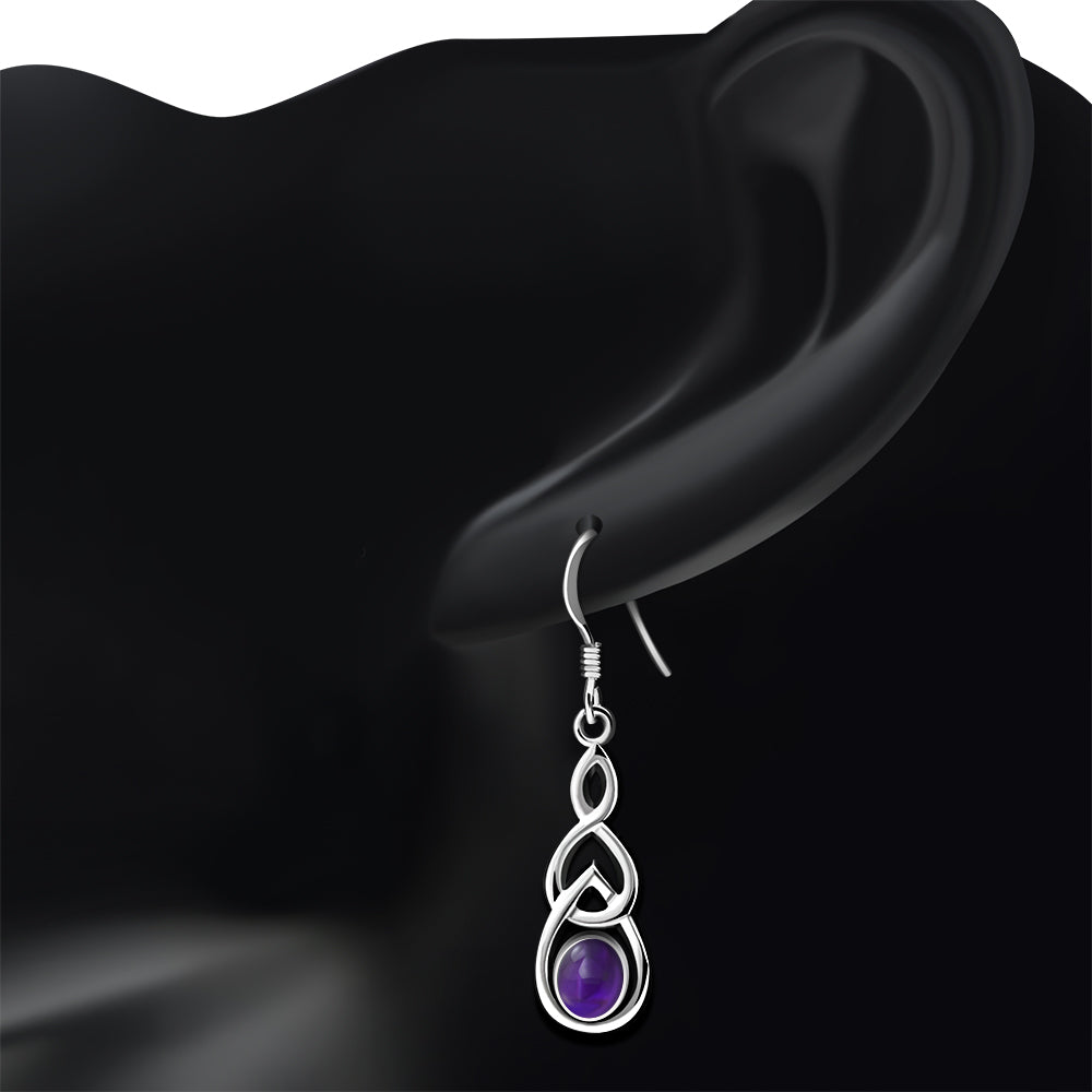 Amethyst Stone Celtic Knot Silver Earrings