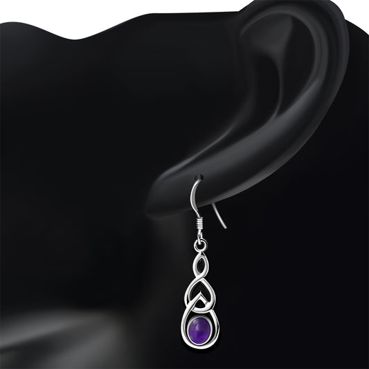 Amethyst Stone Celtic Knot Silver Earrings