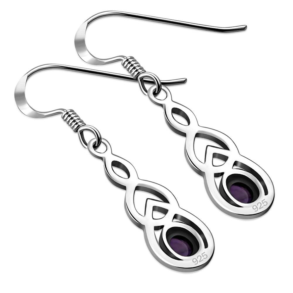 Amethyst Stone Celtic Knot Silver Earrings