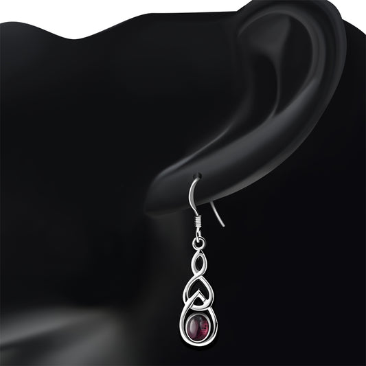 Garnet Stone Celtic Knot Silver Earrings