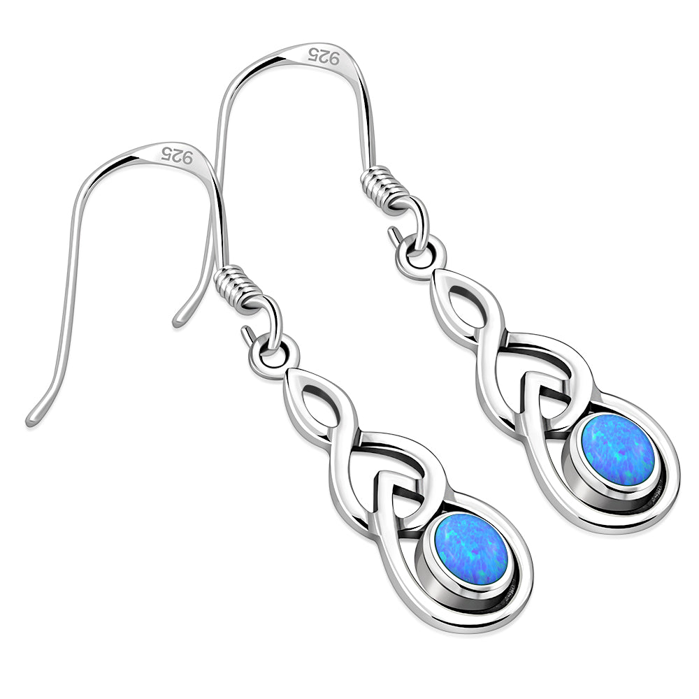 Synthetic Blue Opal Celtic Knot Earrings