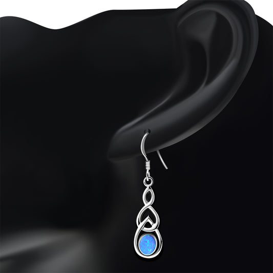 Synthetic Blue Opal Celtic Knot Earrings