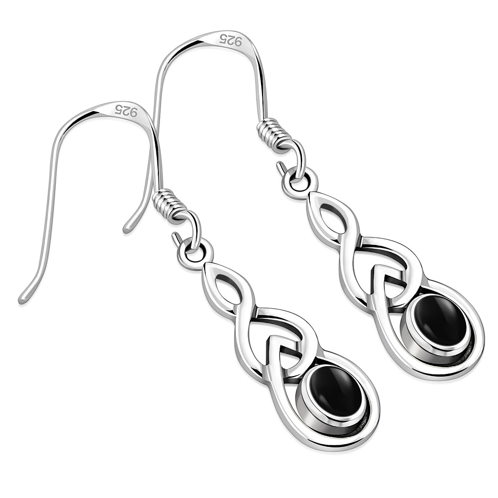 Black Onyx Celtic Knot Silver Earrings
