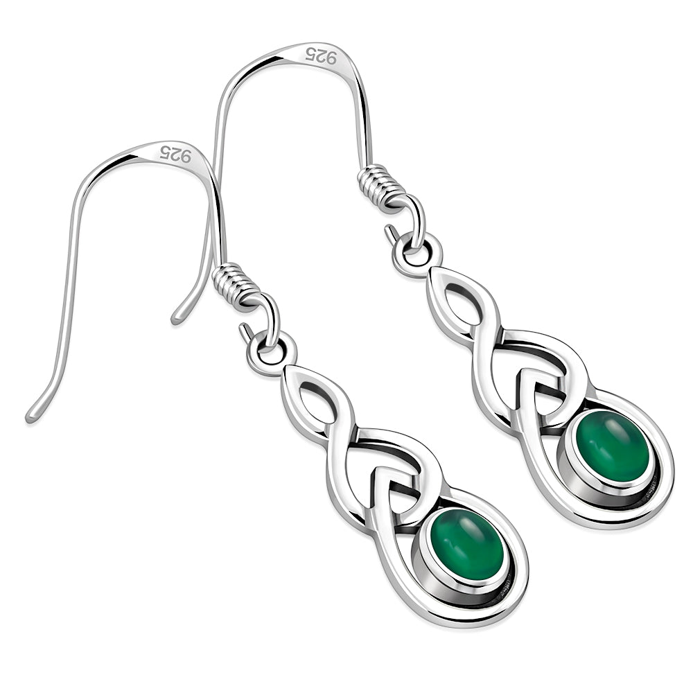 Green Agate Celtic Knot Drop Dangle Hook Earrings