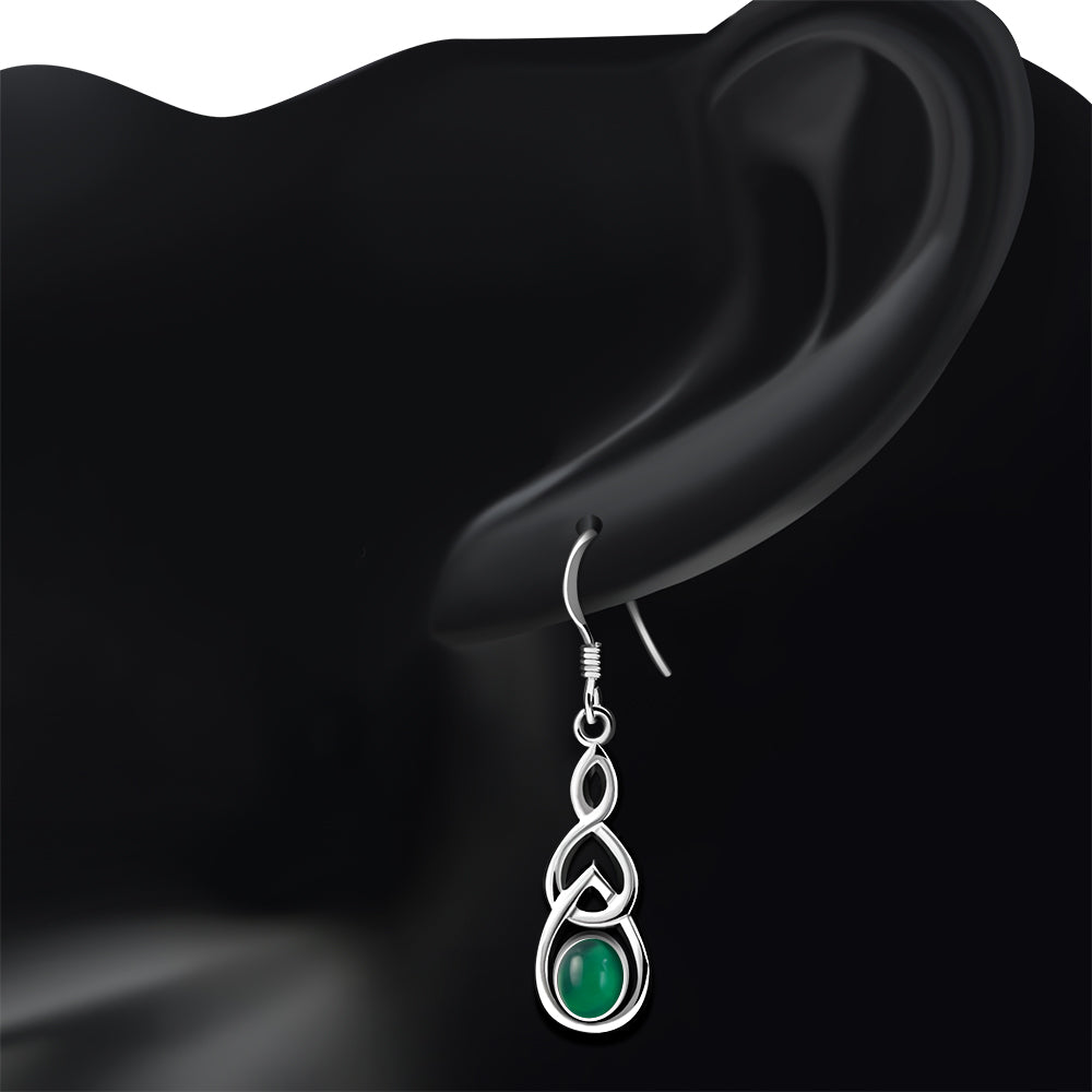 Green Agate Celtic Knot Drop Dangle Hook Earrings