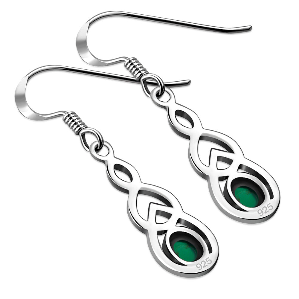 Green Agate Celtic Knot Drop Dangle Hook Earrings