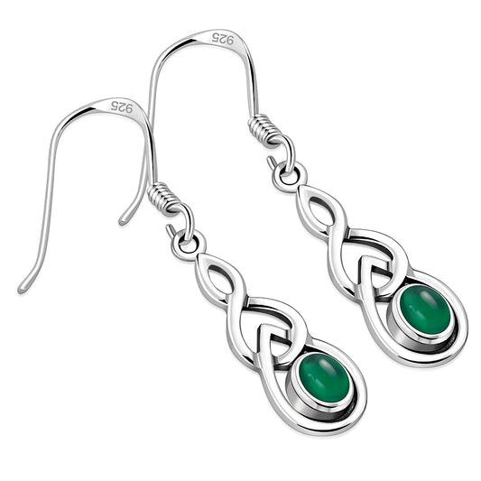 Green Agate Celtic Knot Drop Dangle Hook Earrings