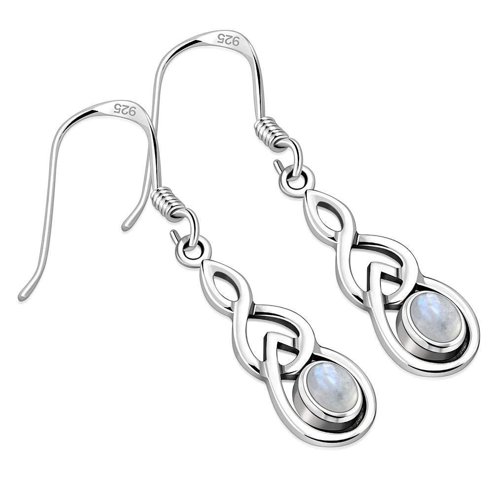 Rainbow Moon Stone Celtic Knot Silver Earrings