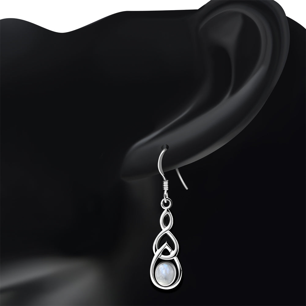 Rainbow Moon Stone Celtic Knot Silver Earrings